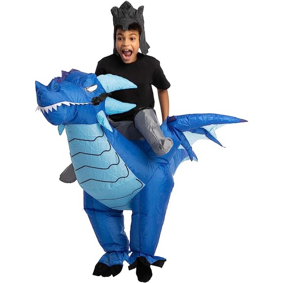 Inflatable Costume Ride Ice Dragon Inflatable Costume Blue Unisex Child 7-10 yr - Picture 5 of 5